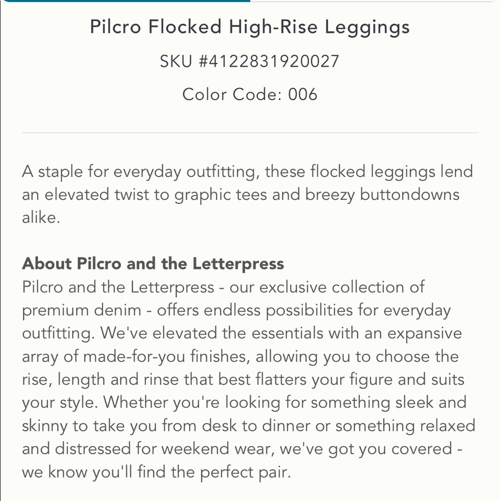 Anthropologie | PILCRO FLOCKED LEGGINGS | Size 32 - Picture 9 of 10